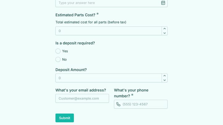 Automotive Parts Request Form preview