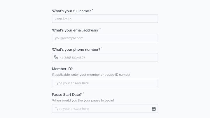 Membership Pause Request preview