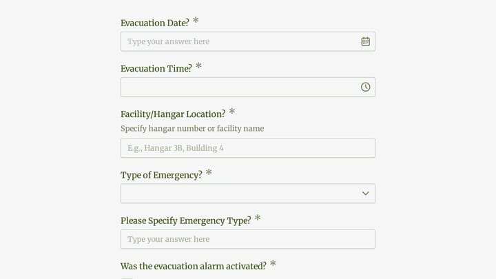 Aircraft Maintenance Hangar Evacuation Form preview