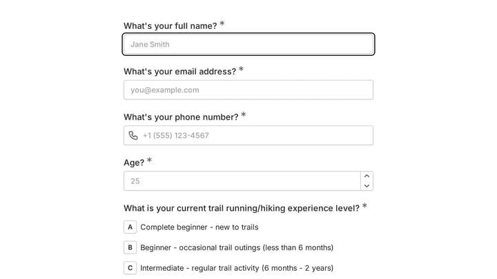Trail Running & Hiking Fitness Intake preview