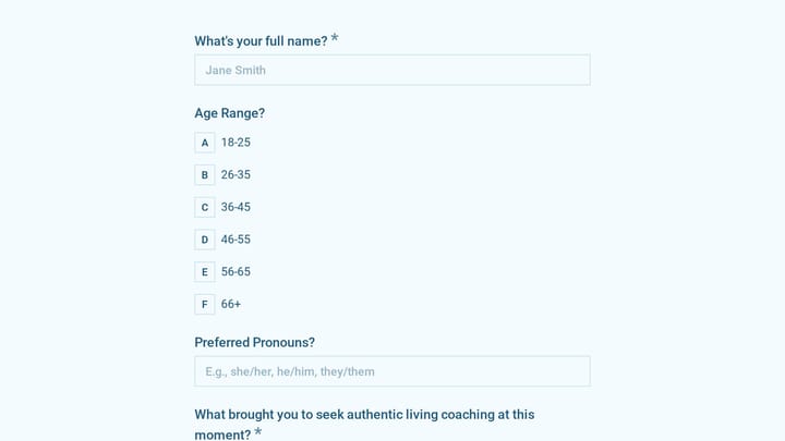 Authentic Living Coaching Intake Form preview