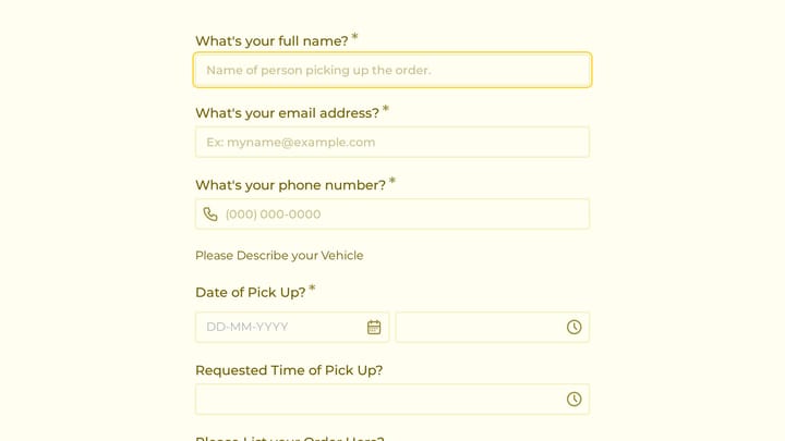 Shake Order Form preview