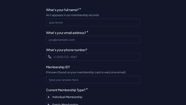 Membership Pause Request preview