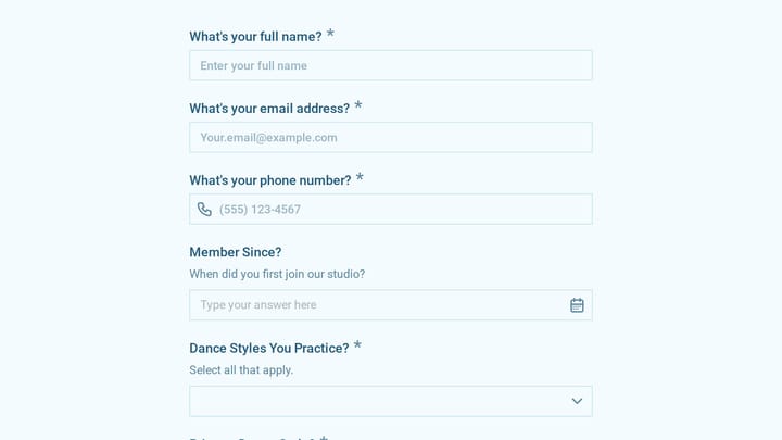 Dance Studio Member Directory Profile preview