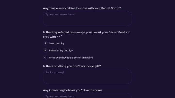 Secret Santa Form preview