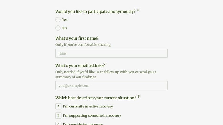 Recovery Support App User Research preview