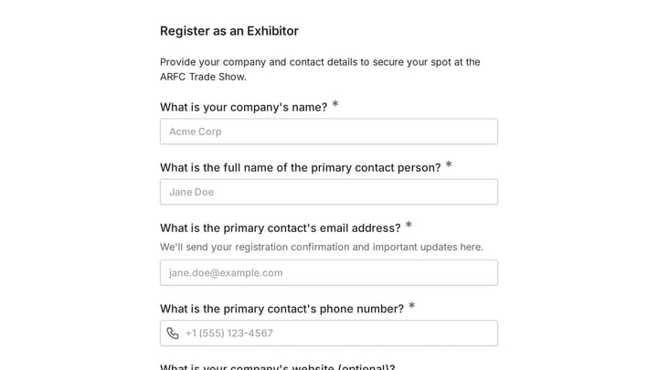 Trade Show Exhibitor Registration Form preview