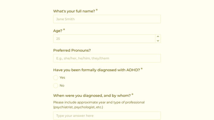 ADHD Coaching Intake Form preview