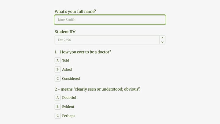 Vocabulary Quiz Form preview