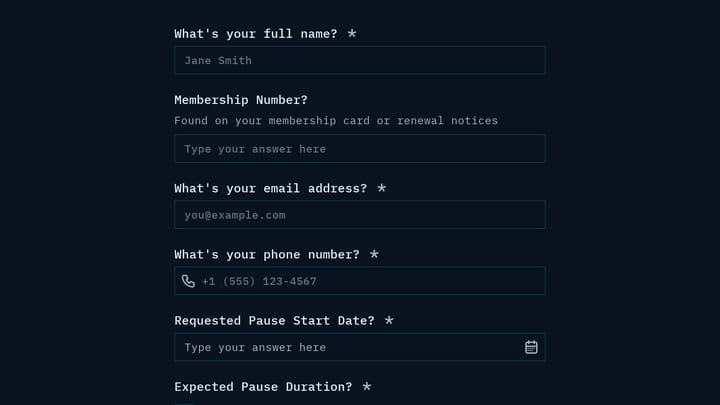 Membership Pause Request preview