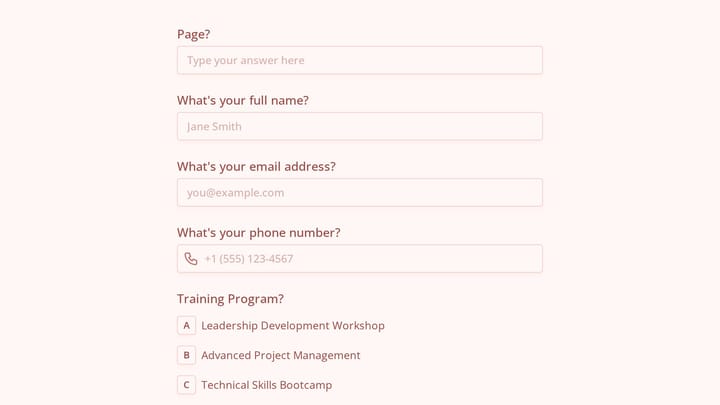 Training Application Form preview