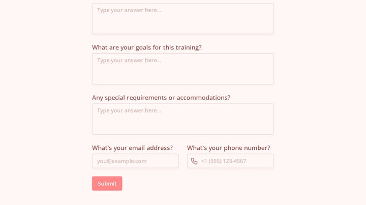 Training Application Form preview