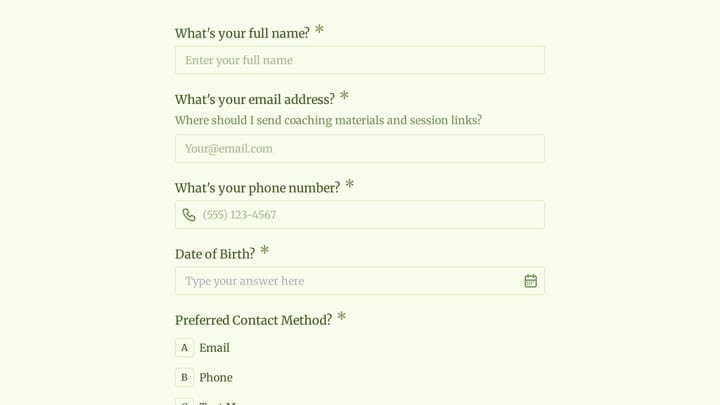Chronic Pain Coaching Intake Form preview
