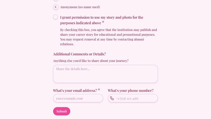 Alumni Career Pivot Story Submission preview