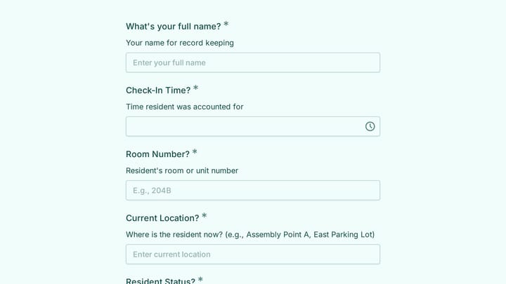 Evacuation Check-In Form preview