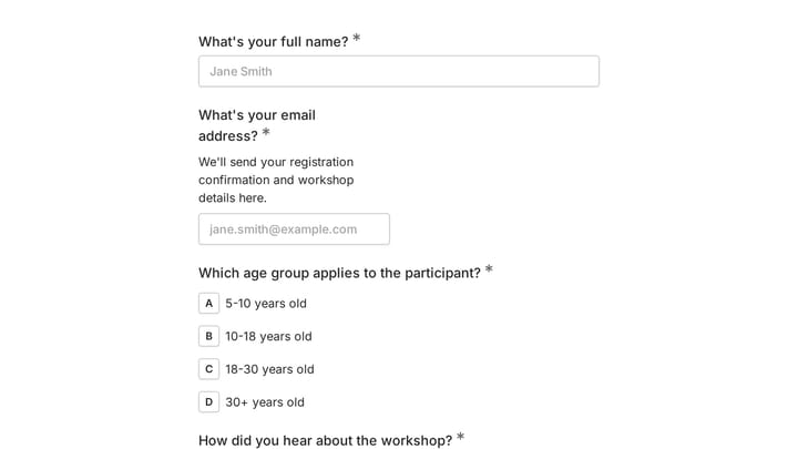 Art Workshop Registration Form preview