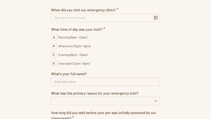 Emergency Veterinary Clinic Satisfaction Survey preview