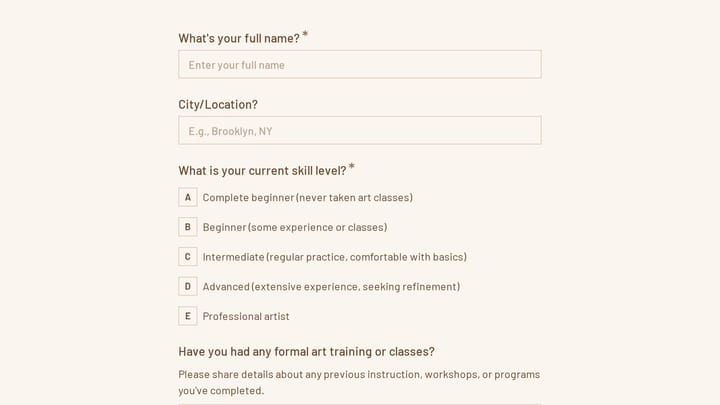 Art Instruction Discovery Questionnaire preview