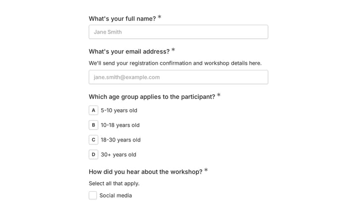 Art Workshop Registration Form preview