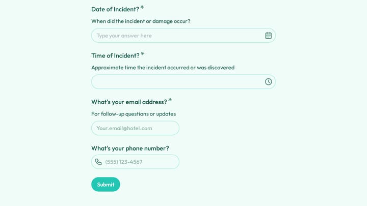 Hotel Damage and Incident Report Form preview