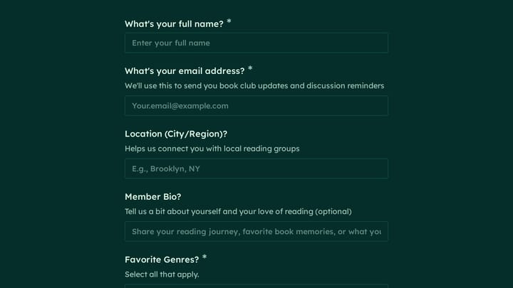 Book Club Member Profile preview