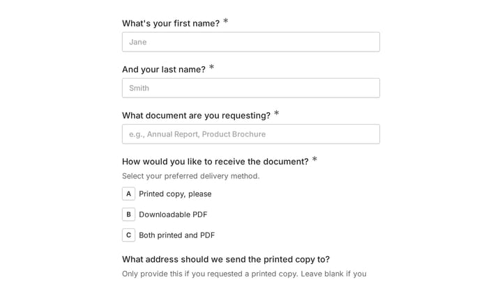 Document delivery form preview