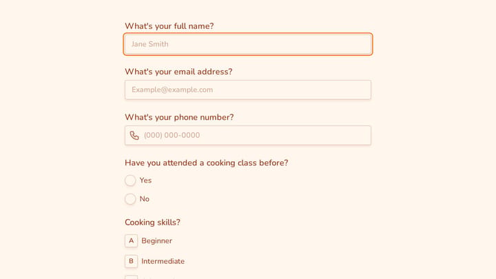 Cooking Class Interest Form preview