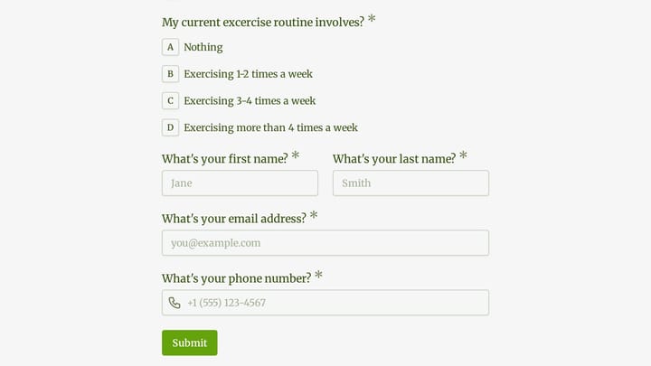 Fitness Program Signup Form preview