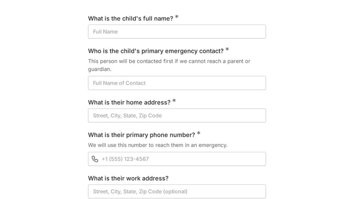Day Care Emergency Contact Form preview