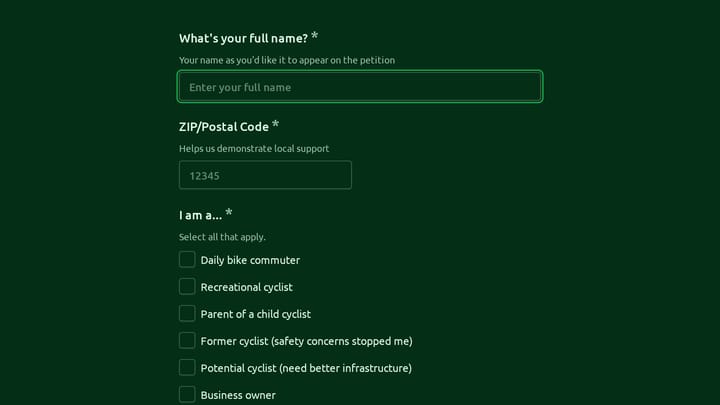 Bike Infrastructure Advocacy Petition preview