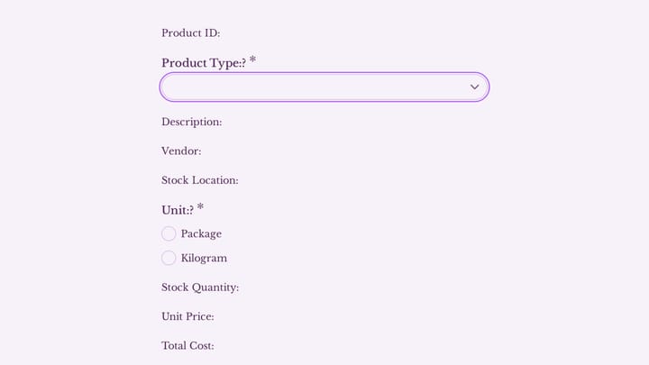 Inventory Management Form preview