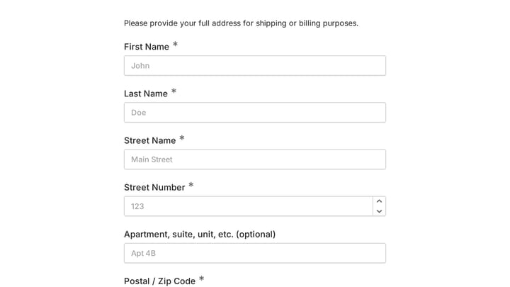 Address form preview