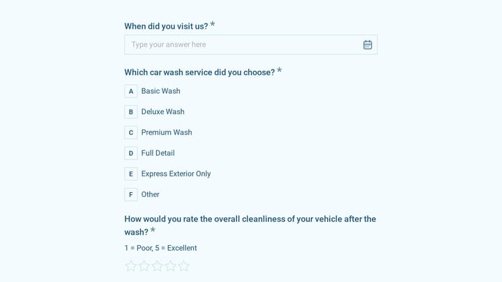Car Wash Customer Feedback Survey preview