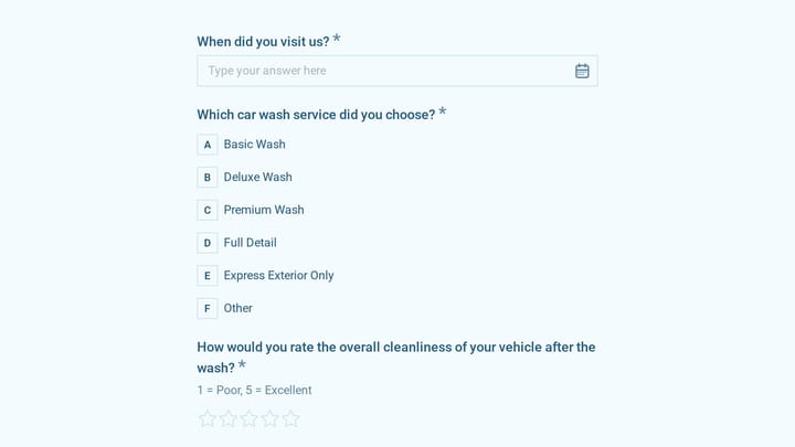 Car Wash Customer Feedback Survey preview