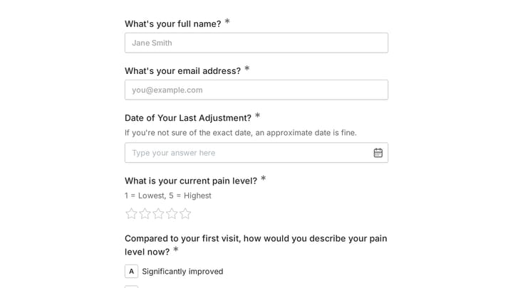 Chiropractic Care Patient Progress Survey preview