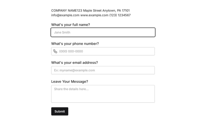 Inquiry Form preview