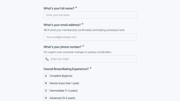 Artisan Bread Baking Club Membership Application preview