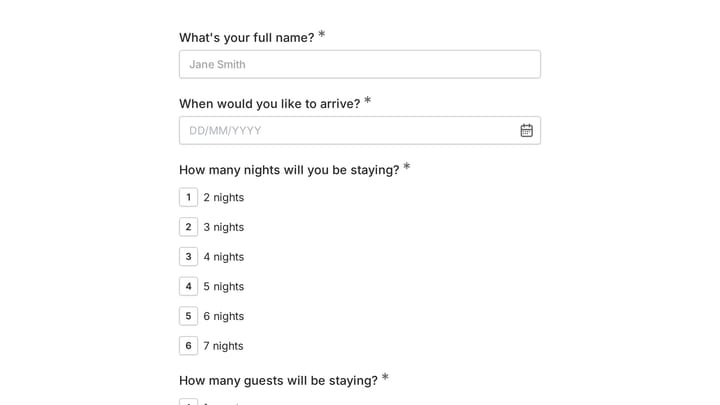 Book a Room Form preview