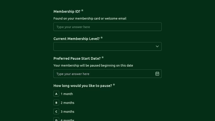 Membership Pause Request preview