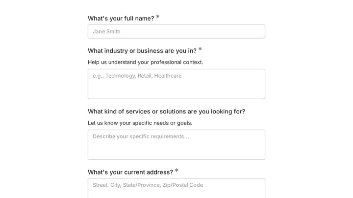Customer Profile Form preview