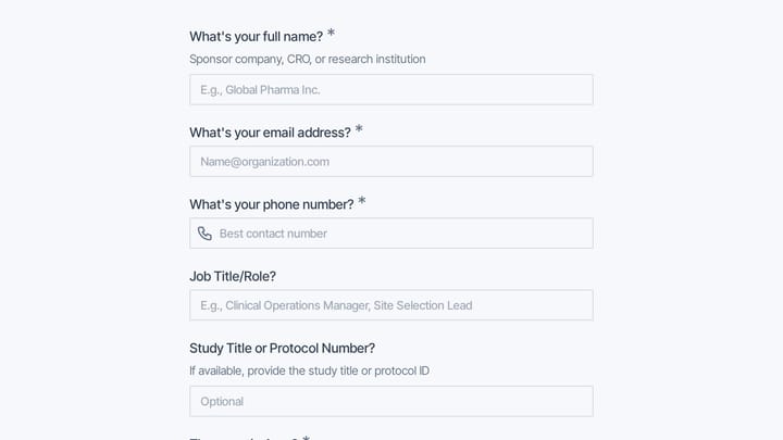 Clinical Trial Site Selection Inquiry preview