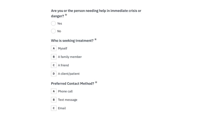 Addiction Treatment Center Contact Form preview