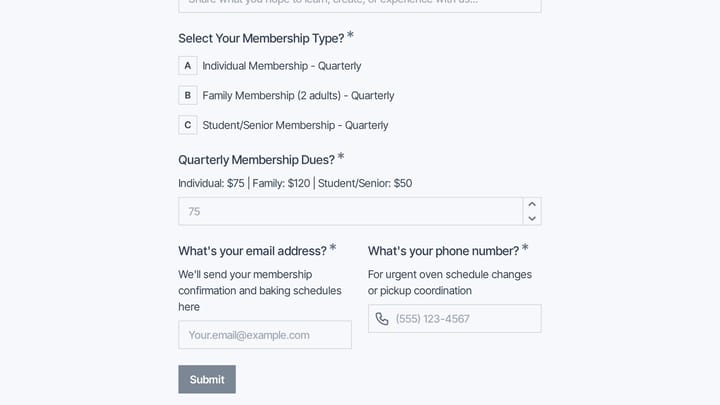 Artisan Bread Baking Club Membership Application preview