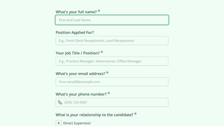 Veterinary Receptionist Reference Check preview