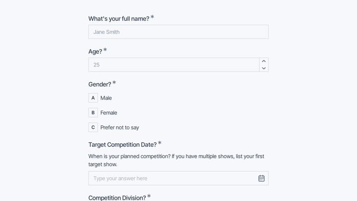 Competition Prep Intake Form preview