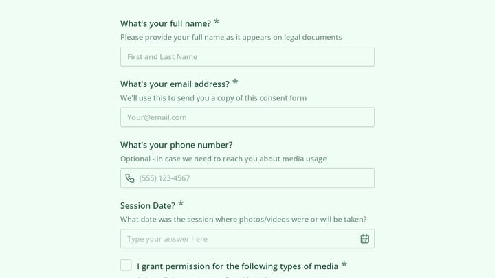 Client Photo & Media Release Form preview