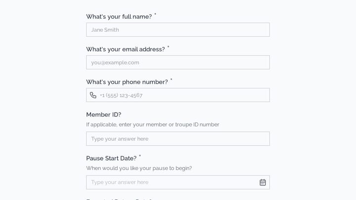 Membership Pause Request preview