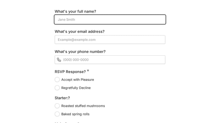 RSVP with Meal Choice preview
