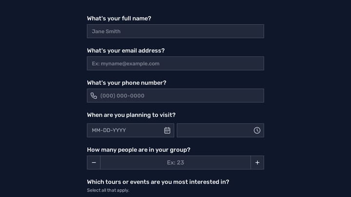 Tour Reservation Form preview