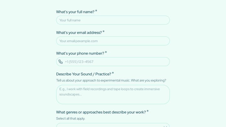 Experimental Music Collective Membership Application preview